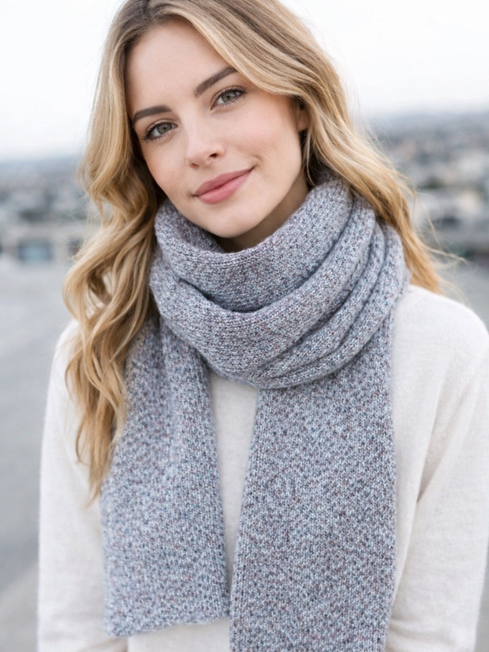 SOMETHING NAVY Gray/Multicolor Fuzzy Wide Scarf